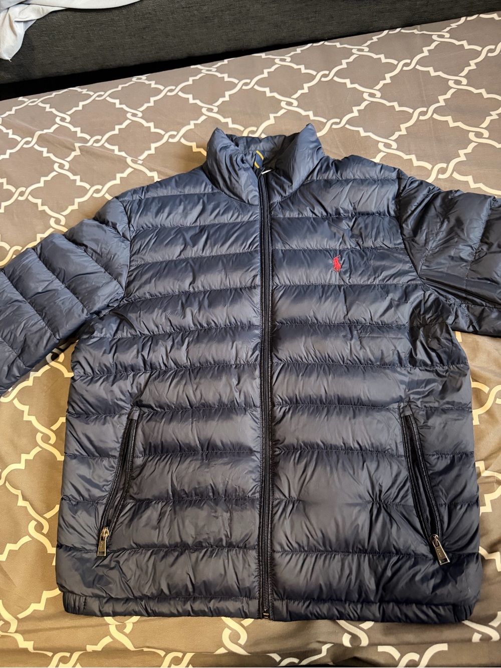 Ralph Lauren Navy Quilted Puffer Jacket with Red Polo Logo